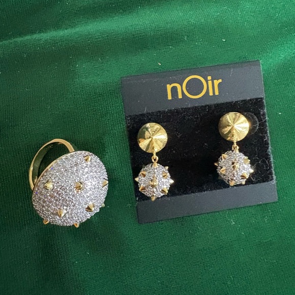 nOir Jewelry Gold and Silver Stud Earrings and Ring Set - Picture 1 of 7